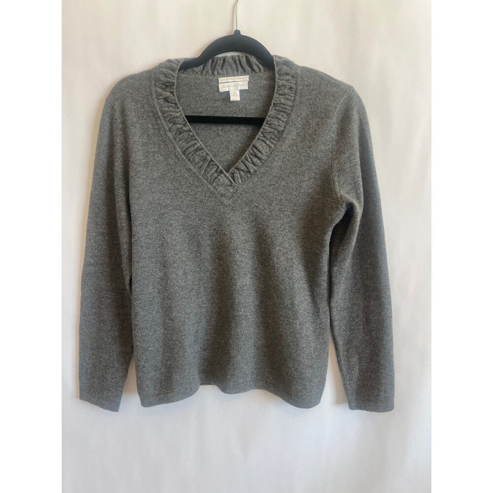 CHARTER CLUB 2-PLY 100% CASHMERE  V-NECK WOMENS SWEATER LONG SLEEVE GRAY SIZE M